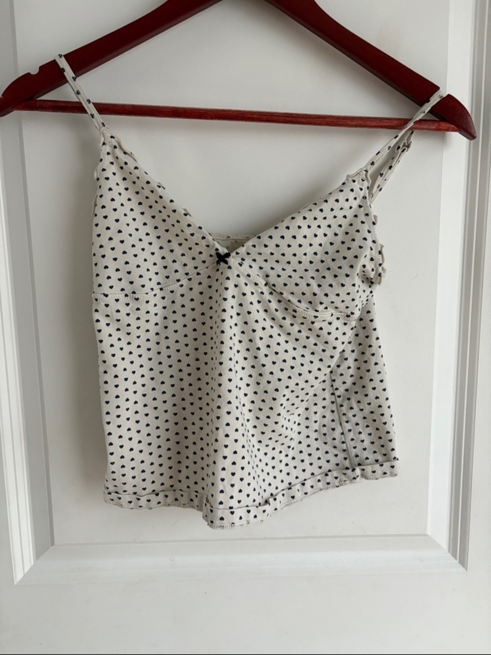 Brandy Melville Cream Camisole with Navy Heart Print
